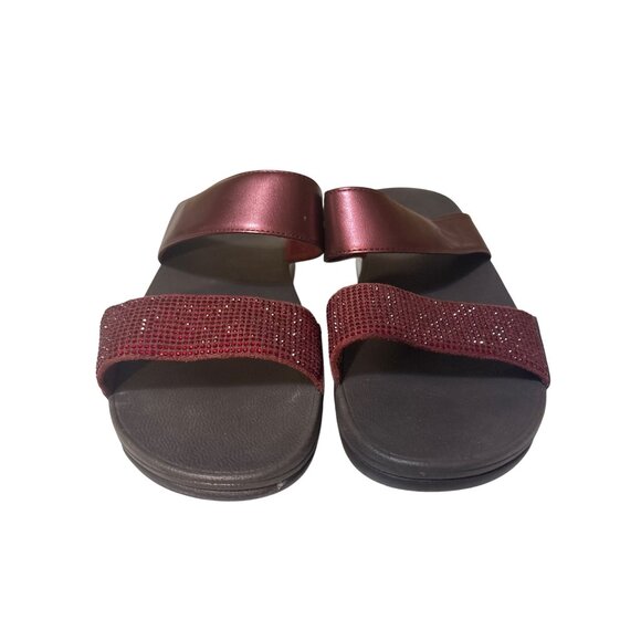 Fitflop Lulu Crystal Embellished Slides Oxblood Red US 09 - Picture 2 of 6